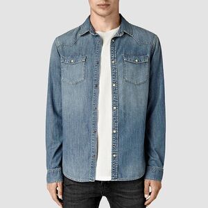 All Saints Western Denim Shirt, medium blue, sz L
